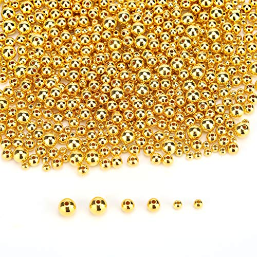 SAVITA 1200 Stück Vergoldete Perlen Distanzperlen Kugelförmige Runde Kugelperlenperlen Für Die Herstellung Von DIY-Schmuckarmbändern (8 mm 6 mm und 4 mm) von SAVITA