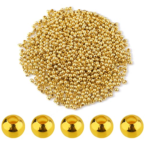 SAVITA 1400 Stück 3mm Kleine Metall Perlen Runde Abstandsperlen Metallic Überzogene Runde Perlen für Schmuck Armbänder Halskette DIY Handwerk Dekoration (Gold) von SAVITA