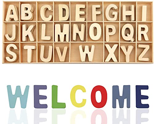SAVITA 156 Holzbuchstaben mit Aufbewahrungstablett, Alphabet-Buchstaben aus Holz, 1,2 Zoll, für die Wanddekoration und das Lernen von Kindern, Farbe Naturholz von SAVITA