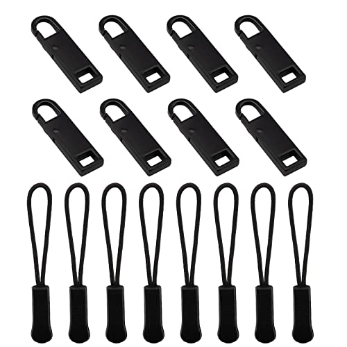 SAVITA 16 Stück Zipper Pull Ersatzset, 8 Stück Zipper Pull Tags und 8 Stück Cord Zipper Pull Extension für Jacken Rucksäcke Handtaschen (Schwarz) von SAVITA