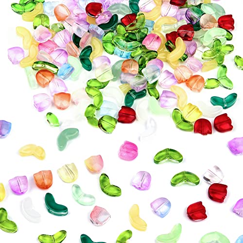 160 Stück Tulpen Perlen, Bunt Durchscheinend Blumen Perlen Glas Handarbeit, Tulpen-Perlen Blumen-Zwischenperlen für DIY-Halsketten Armbänder Schmuckherstellung (Gemischte Farbe) von SAVITA