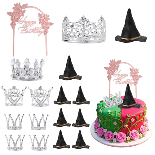 SAVITA 17St Hexenhut und Kronen Kuchenaufsatz, Alles Gute zum Geburtstag Mini Hexenhut und Silberne Krone Cupcake Aufsätze für Geburtstag Halloween Prinzessinnen Mottoparty Dekorationen SAVITA 17St Hexenhut und Kronen Kuchenaufsatz, Alles Gute zum Geburtstag Mini Hexenhut und Silberne Krone Cupcake Aufsätze für Geburtstag Halloween Prinzessinnen Mottoparty Dekorationen von SAVITA