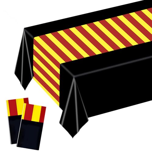 SAVITA 2 Stück Zauberer Tischdecke, 274x137cm Kunststoff Schwarz Rot Goldene Streifen Zauberer Tischläufer Partyzubehör mit Magischem Thema für Halloween Geburtstag von SAVITA