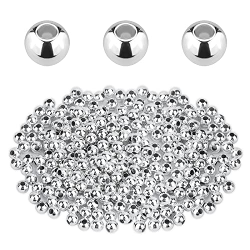 SAVITA 200 Stück 5mm Runde Zwischenperlen für Schmuckherstellung, Zwischenperlen Metall Silber Glatte Runde Perlen zum Selbermachen von Armbändern Halsketten Ohrringen Basteln von SAVITA