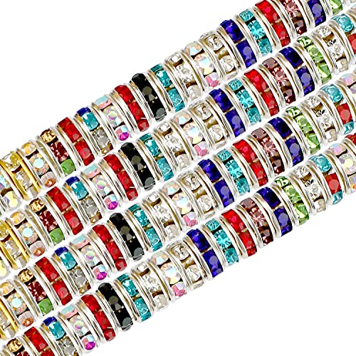 SAVITA 200 Stück 8 mm Mehrfarbige Rondelle Perlen, Lose Runde Distanzperle für Armband Halskette Schmuck Machen Dekorationen Jewelry von SAVITA