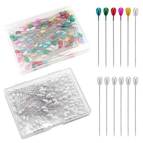 Savita 200 Stück Lange Teardrop Pearl Pins Gerade Corsagestifte Nähstifte Boutonniere Stifte zum Nähen Bastelhochzeitsdekorationen (Weiß, Mehrfarbig) von SAVITA