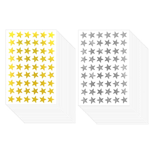 SAVITA 2160 Stück/40 Blatt Sterne Sticker, 1,3 cm/0,5 Zoll Stern Aufkleber Klein, Incentive Aufkleber Folien-Stern-Aufkleber für Kinder Schule Zuhause Büro und Heimwerken (Gold, Silber) von SAVITA
