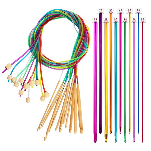 SAVITA 23PCS Tunisian Crochet Hooks Set 3-10mm Carbonized Bamboo Knitting Needles with Beads and 2-8mm 11pcs Multicolor Tunisian Afghan Aluminum Crochet Hooks von SAVITA