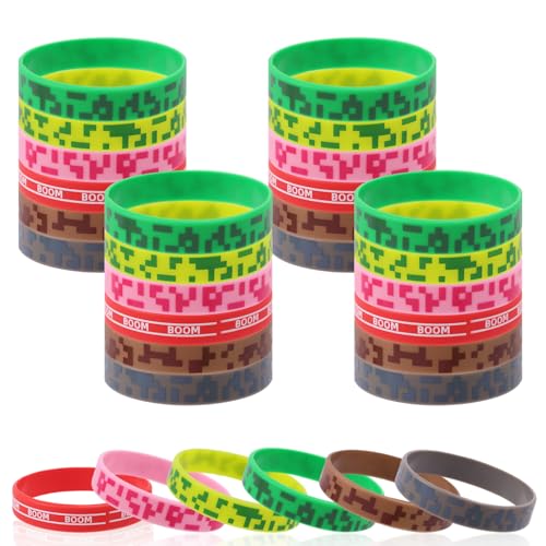 SAVITA 24 Stück Pixel Silikonarmbänder, 6 Farben Pixel Print Armbänder Videospiel Themen Armbänder Partygeschenke für Kindergeburtstagsparty Dekoration von SAVITA