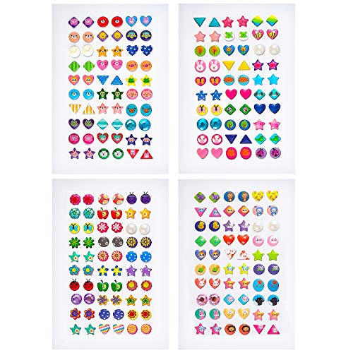 SAVITA 240 Stück Klebeohrringe Ohrringe 3D Aufkleber Selbstklebend Klebeohrringe Sticker Aufkleber Ohrringe für Mädchen Kinder Kinder Mehrere Farben und Formen (4 Blatt) von SAVITA
