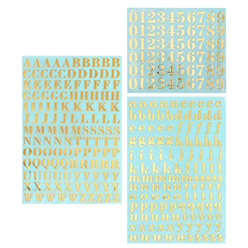 SAVITA 3 Blatt Alphabet Zahlen Aufkleber, Briefaufkleber Glitzer Metall Mini Buchstaben Aufkleber Gold Zahlen Aufkleber für Scrapbooking, Basteln (Groß- und Kleinbuchstaben, Zahlen) von SAVITA