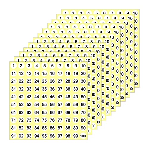 SAVITA 30 Blatt Rund Nummernaufkleber 1-100, Selbstklebendes Vinyl Klein Nummern Etiketten Aufkleber zum Markieren von Flaschen Mülleimern Boxen Zuhause Küche Büro Schulbedarf von SAVITA