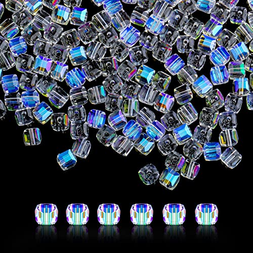SAVITA 300 Stück Kristall Würfel Perlen 6mm mit Kunststoff Aufbewahrungsetui Transparente Würfel Cube Glasperlen Kristall Perlen zum Auffädeln für Schmuckherstellung Halskette Armband Ohrring Basteln von SAVITA