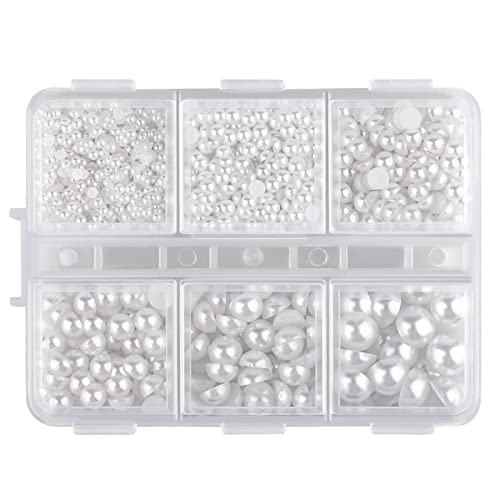 SAVITA 3000 Stück 2/3/4/5/6/8mm Halbperlen Flatback Pearls Cabochon Perlen zum Basteln Weiß Lose Kleine Perlen Deko für DIY Halsketten Armbänder Schmuckherstellung Hochzeitskleid Nagelkunst von SAVITA