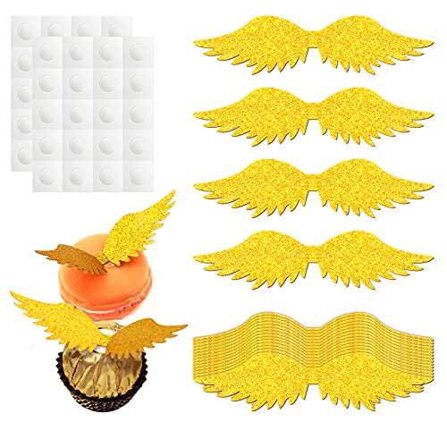 SAVITA 36 Stück Goldene Flügel Cupcake Topper Kindergeburtstag Cupcake Deko Zauberer Geburtstag Party Kuchendekoration Tortendeko für Süßigkeiten Fans Party Geburtstag Backen Muffin Topper Deko von SAVITA