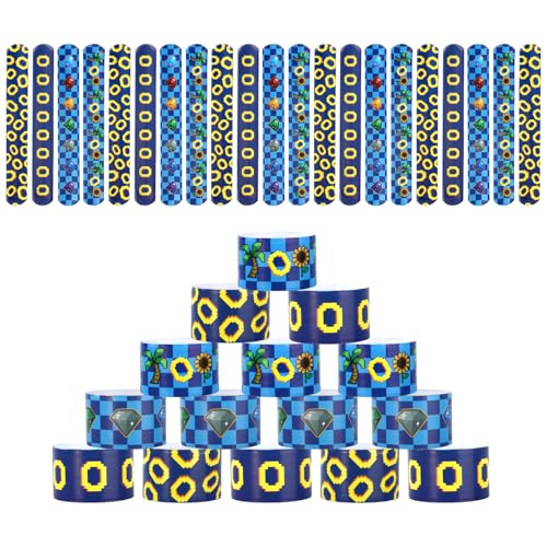 SAVITA 36stk Schlagarmbänder in Blau mit Cartoon-Aufdruck und Goldenem Ring, Partygeschenke mit Videospiel-Motiven und Bunten Edelsteinen für Kindergeburtstagspartys Dekorationszubehör SAVITA 36stk Schlagarmbänder in Blau mit Cartoon-Aufdruck und Goldenem Ring, Partygeschenke mit Videospiel-Motiven und Bunten Edelsteinen für Kindergeburtstagspartys Dekorationszubehör von SAVITA