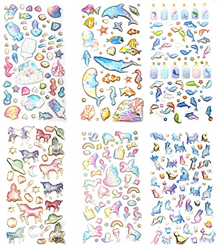 SAVITA 3D-Aufkleber für Kinder, 300+ Puffy-Aufkleber, 6 Verschiedene Blätter, Epoxy-Aufkleber für Scrapbooking, einschließlich Katzen, Delfine, Einhorn SAVITA 3D-Aufkleber für Kinder, 300+ Puffy-Aufkleber, 6 Verschiedene Blätter, Epoxy-Aufkleber für Scrapbooking, einschließlich Katzen, Delfine, Einhorn von SAVITA