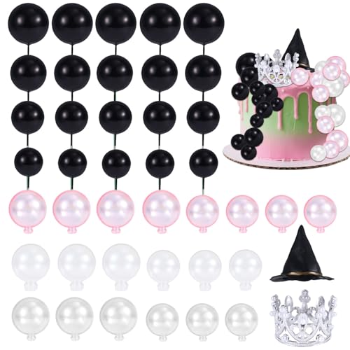SAVITA 42stk Hexen Thema Kuchen Dekorationen, Hexen Party Zubehör mit Ballons Kugeln Hexenhut und Krone Geburtstag Kuchen Topper für Frauen Mädchen Halloween Magie Party Dekor (Rosa und Schwarz) von SAVITA
