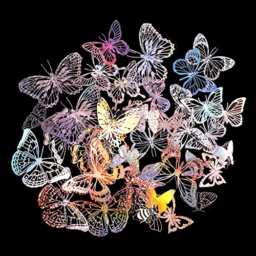 SAVITA 45 Stück Glitzer Schmetterlings Aufkleber, Wasserfester Klebstoff Holografische Aufkleber Schmetterling Glitzer Kunstharz Aufkleber für Sammelalbum Tagesplaner Handyhülle (Sortierte Größe) von SAVITA