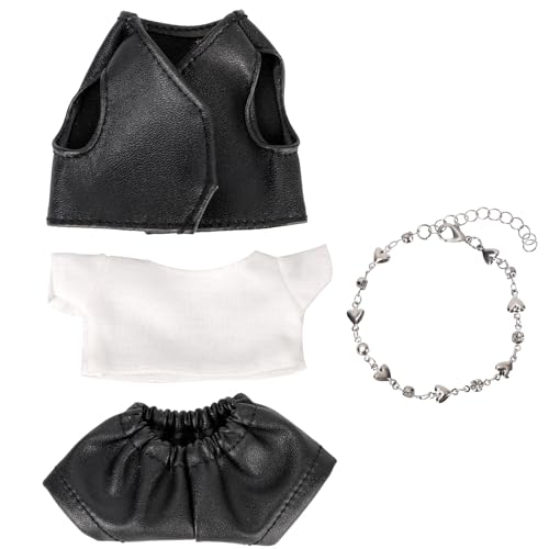 SAVITA 4stk Puppen-Outfit-Set, Cool Schwarze Lederjacke & Hose Weißes T-Shirt mit Silbernem Herz-Anhänger Stilvoll 17cm Plüschpuppen-Kleidung & Zubehör SAVITA 4stk Puppen-Outfit-Set, Cool Schwarze Lederjacke & Hose Weißes T-Shirt mit Silbernem Herz-Anhänger Stilvoll 17cm Plüschpuppen-Kleidung & Zubehör von SAVITA
