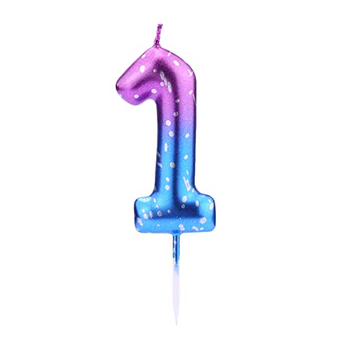 SAVITA 6cm Zahl Geburtstagskerze, Zahlenkerze Lila bis Blauer Farbverlauf Glitzer Kuchenaufsatz für Geburtstagsfeier Jubiläum Hochzeit (Nummer 1) von SAVITA