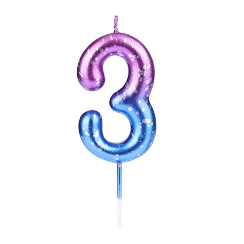 SAVITA 6cm Zahl Geburtstagskerze, Zahlenkerze Lila bis Blauer Farbverlauf Glitzer Kuchenaufsatz für Geburtstagsfeier Jubiläum Hochzeit (Nummer 3) von SAVITA