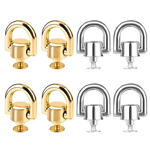 SAVITA 8 Stück D-Ring Haken Nieten Geldbörse aus Massivem Messing Kugelbolzen Schraubverschluss 360 Grad Drehbare für Taschen (Gold Silber) von SAVITA