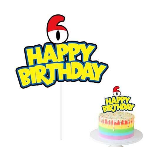 SAVITA Cartoon-Geburtstagskuchen Aufsatz, Happy Birthday-Zahlen-Kuchenaufsatz Süße Rot-Weiß-Gelbe Anime-Partydekorationen Cupcake-Aufsätze für Geburtstagspartys (Nummer 6) von SAVITA