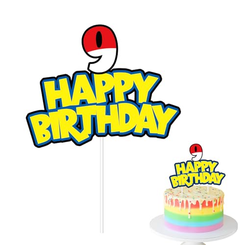 SAVITA Cartoon-Geburtstagskuchen Aufsatz, Happy Birthday-Zahlen-Kuchenaufsatz Süße Rot-Weiß-Gelbe Anime-Partydekorationen Cupcake-Aufsätze für Geburtstagspartys (Nummer 9) von SAVITA