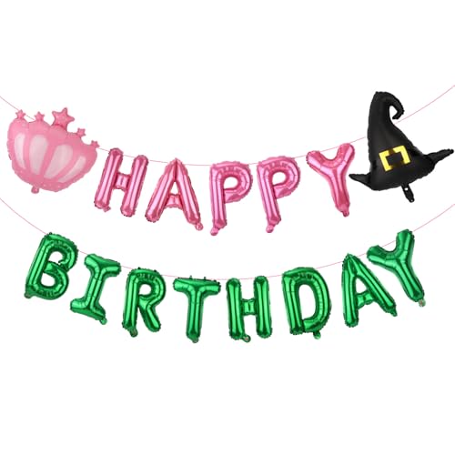 SAVITA Hexen Geburtstagsbanner, Rosa und Grünes Happy Birthday Ballonbanner mit Schwarzem Hexenhut und Rosa Kronenballon-Set Magische Themenparty Dekorationen für Kinder Erwachsene SAVITA Hexen Geburtstagsbanner, Rosa und Grünes Happy Birthday Ballonbanner mit Schwarzem Hexenhut und Rosa Kronenballon-Set Magische Themenparty Dekorationen für Kinder Erwachsene von SAVITA