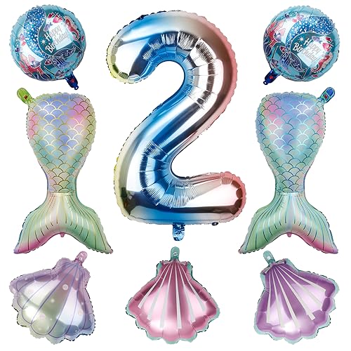 SAVITA Meerjungfrau Ballon, Geburtstags-Zahlenballons Meerjungfrau Luftballon Dekoration Zahlen-Geburtstagsparty-Dekorationen für Mädchen-Kindergeburtstagsparty-Zubehör (Zahl 2) von SAVITA