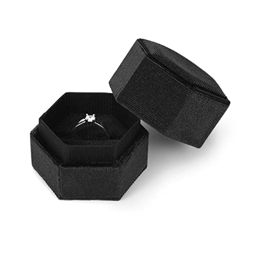 Samt Schmuck Ringbox, Single Slot Ring Schmuckschatulle Verlobung für Vorschlag Hochzeit Zeremonie Valentinstag (Schwarz) von SAVITA