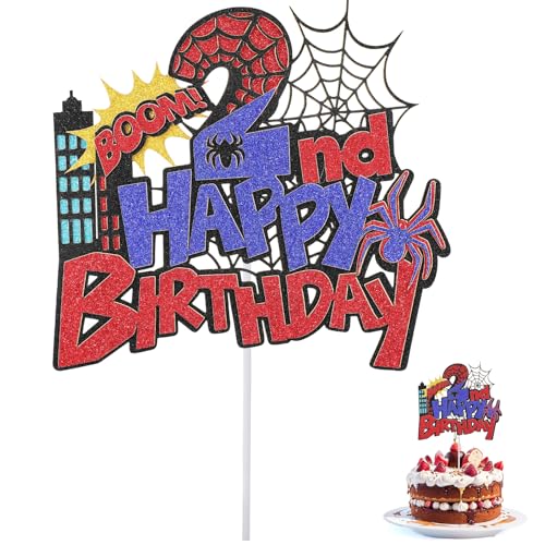 Spider Geburtstag Tortenaufsatz, Langlebiger Glitzer Rot-Blaue Spinnen Cartoon Geburtstagskuchen Dekoration Geeignet für Jungen und Mädchen (Nummer 2) von SAVITA