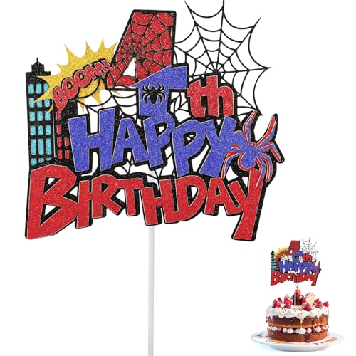 Spider Geburtstag Tortenaufsatz, Langlebiger Glitzer Rot-Blaue Spinnen Cartoon Geburtstagskuchen Dekoration Geeignet für Jungen und Mädchen (Nummer 4) von SAVITA