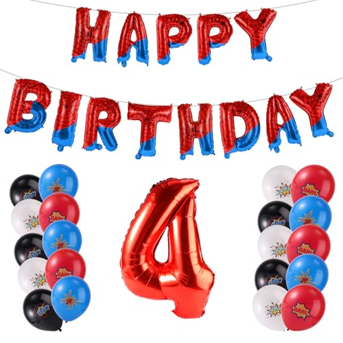 Spinnen Geburtstagsdekorationen, Spinnennetz Happy Birthday Banner Latexballons Spinnen Partyzubehör für Jungen Motto Partydekorationen (Nummer 4) von SAVITA
