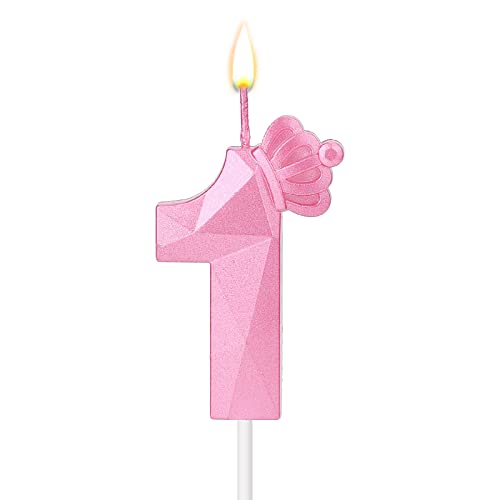 Zahlenkerze, 7,5 cm Geburtstagskerze 3D Tortenkerzen Rosa Krone Geburtstagskerzen für Mädchen Deko für Geburtstag Hochzeit Jubiläum (1) von SAVITA