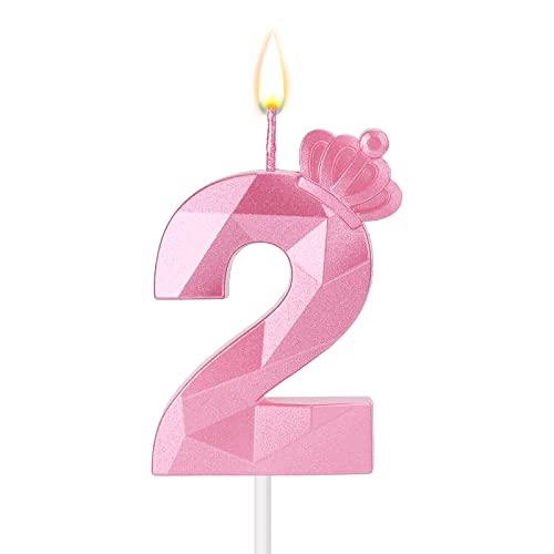 Zahlenkerze, 7,5 cm Geburtstagskerze 3D Tortenkerzen Rosa Krone Geburtstagskerzen für Mädchen Deko für Geburtstag Hochzeit Jubiläum (2) von SAVITA