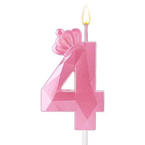 Zahlenkerze, 7,5 cm Geburtstagskerze 3D Tortenkerzen Rosa Krone Geburtstagskerzen für Mädchen Deko für Geburtstag Hochzeit Jubiläum (4) von SAVITA