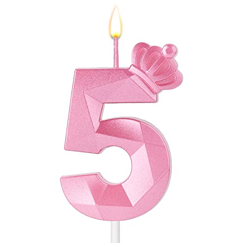 Zahlenkerze, 7,5 cm Geburtstagskerze 3D Tortenkerzen Rosa Krone Geburtstagskerzen für Mädchen Deko für Geburtstag Hochzeit Jubiläum (5) von SAVITA
