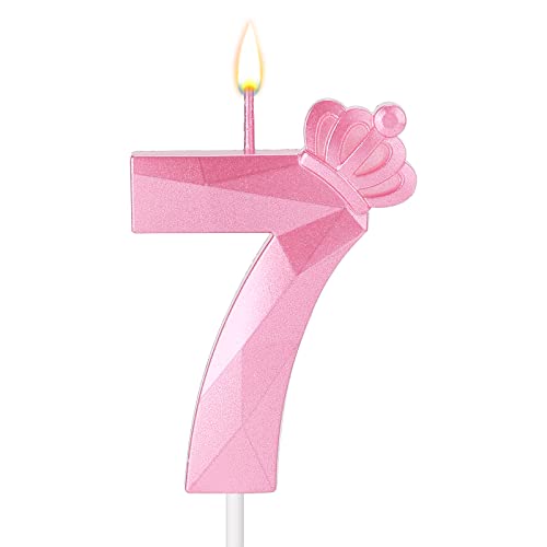 Zahlenkerze, 7,5 cm Geburtstagskerze 3D Tortenkerzen Rosa Krone Geburtstagskerzen für Mädchen Deko für Geburtstag Hochzeit Jubiläum (7) von SAVITA