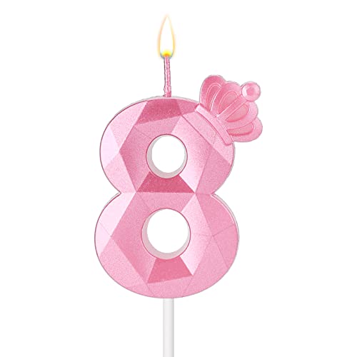 Zahlenkerze, 7,5 cm Geburtstagskerze 3D Tortenkerzen Rosa Krone Geburtstagskerzen für Mädchen Deko für Geburtstag Hochzeit Jubiläum (8) von SAVITA