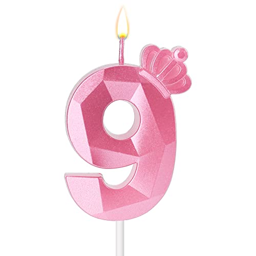 Zahlenkerze, 7,5 cm Geburtstagskerze 3D Tortenkerzen Rosa Krone Geburtstagskerzen für Mädchen Deko für Geburtstag Hochzeit Jubiläum (9) von SAVITA