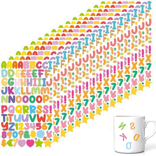 1350 Stücke Selbstklebende Buchstaben Aufkleber, 15 Blätter Nummern Alphabet Aufkleber, Bunte Klebebuchstaben Aufkleber, für Postfach,Schilder,Adressnummer,DIY Scrapbooking (Bonbonfarbe) von SAVOSWEET