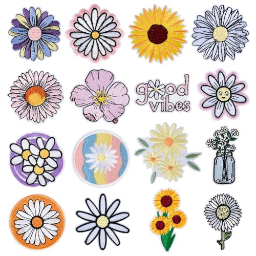 16 Stück Blumen Bestickte Patches, Exquisite Patches zum Aufbügeln, Bestickte DIY Accessories Einfach Anzubringen, Patches zum Aufbügeln Blume für Hut, Jeans, Jacken Rucksäcke, DIY-Zubehör von SAVOSWEET