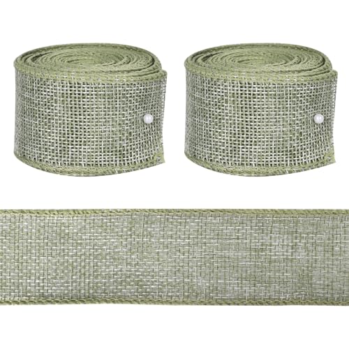 2 Rollen x 5 m Juteband Natur, Sackleinen Band Vintage 4cm Breite Decoband, Für DIY Handwerk Verpackung, Geschenk, Hochzeit, Weihnachten, Blumenstrauß Dekoration (Grün) von SAVOSWEET