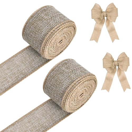 2 Rollen x 5 m Juteband, Juteband Natur, Juteband Sackleinen Band Vintage 4cm Breite Decoband, Für DIY Handwerk Verpackung, Geschenk, Hochzeit, Weihnachten, Blumenstrauß Dekoration (Natürliche Farbe) von SAVOSWEET