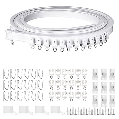 3m Weiße Gebogene Deckenvorhangschiene – Flexible & Biegbare Gardinenleiste für Erker-/Schrägfenster – Inkl. 18 Stummen Rollen, 18 Haken & Komplett-Montagesatz (9 Halterungen, 9 Schrauben, 9 Dübel) 3m Weiße Gebogene Deckenvorhangschiene – Flexible & Biegbare Gardinenleiste für Erker-/Schrägfenster – Inkl. 18 Stummen Rollen, 18 Haken & Komplett-Montagesatz (9 Halterungen, 9 Schrauben, 9 Dübel) von SAVOSWEET