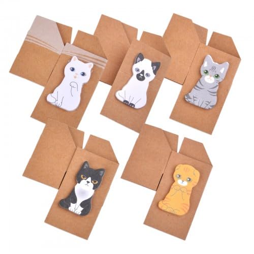 5 Stück Haftnotizen 24 x 40 mm, Cartoon Tiere Katze Aufkleber Bunt Klein Klebezettel Sticky Notes Klebezettel bunt zettel farbig Notizblöcke für Büro Haus von SAVOSWEET