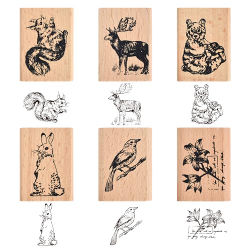 6 Stück Holz Tierstempel, Pflanze Tiere Gummistempel aus Holz, Waldtiere Stempel-Set mit Tiere und Pflanzen-Waldmuster, Süßes Tiere Stempel Vintage für Scrapbooking Bastelmarken Dekorative Siegel 6 Stück Holz Tierstempel, Pflanze Tiere Gummistempel aus Holz, Waldtiere Stempel-Set mit Tiere und Pflanzen-Waldmuster, Süßes Tiere Stempel Vintage für Scrapbooking Bastelmarken Dekorative Siegel von SAVOSWEET
