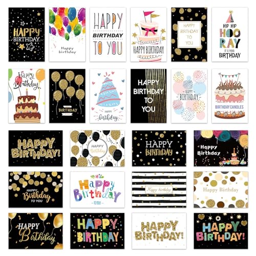 Geburtstagskarten Set mit Umschlag, 24 Stück Glückwunschkarten zum Geburtstag, Geburtstagskarten Klappkarten mit Umschlägen, Blanko Karten für Geburtstag von SAVOSWEET